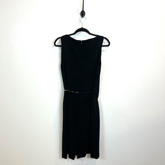 Calvin Klein Size 10 High Neck Modest Black Sheath Dress Belted Sleeveless - Picture 8 of 10